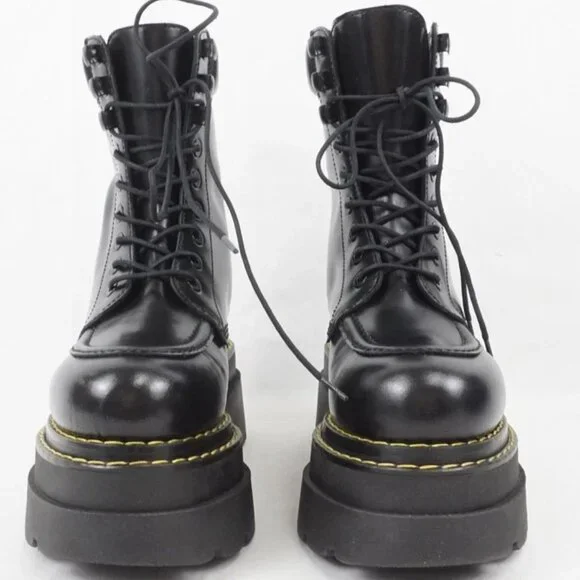 Alexander Wang Atlas Leather Lace-Up Platform Combat Rugged Boots in Black - Picture 7 of 16